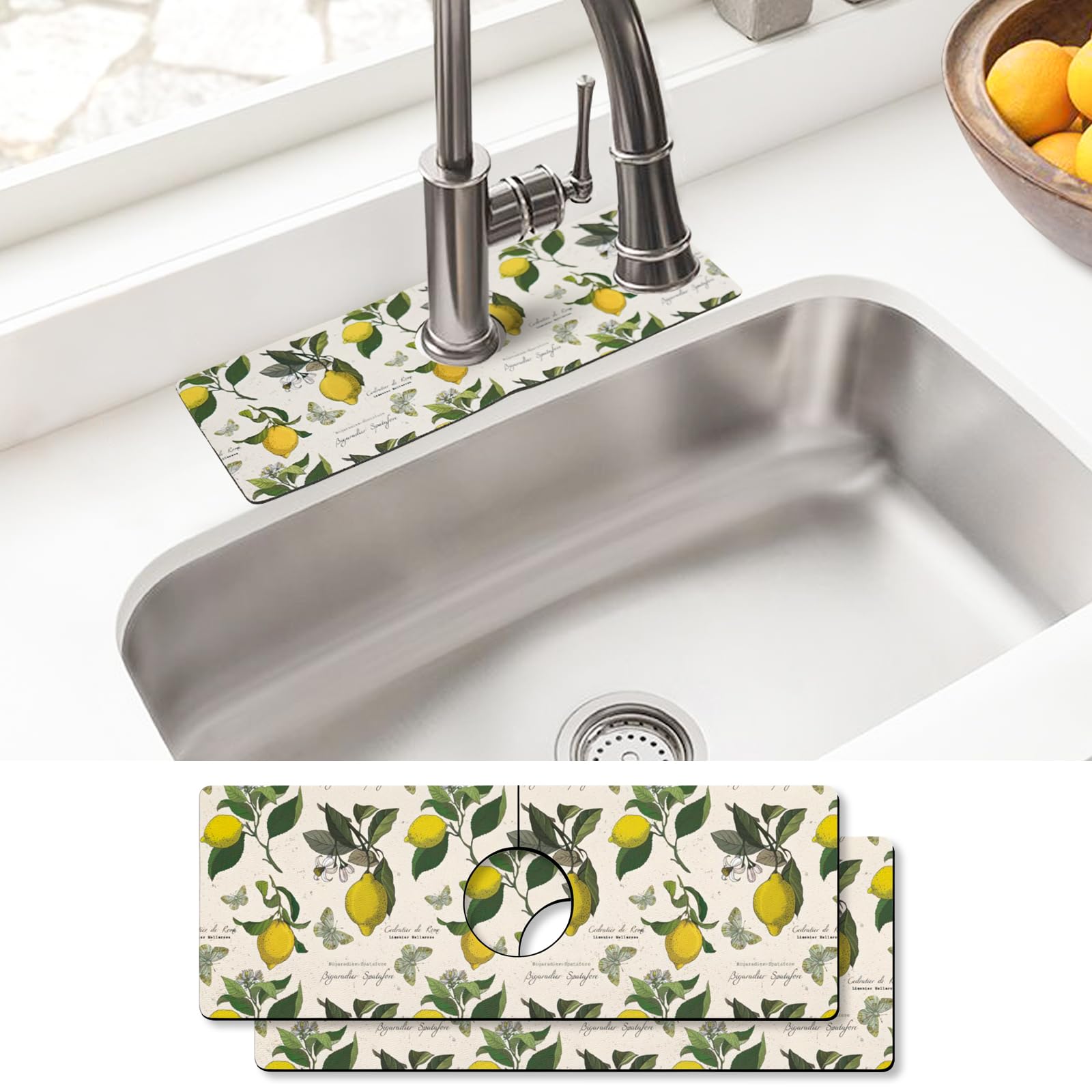 Sink Faucet Absorbing Mat, 2 Pack Drying Mat Around Faucet Sink Splash Guard Behind Faucet Sinkmat For Kitchen Bathroom Island Rv 24 * 5.5 Inch (60 * 14 cm)